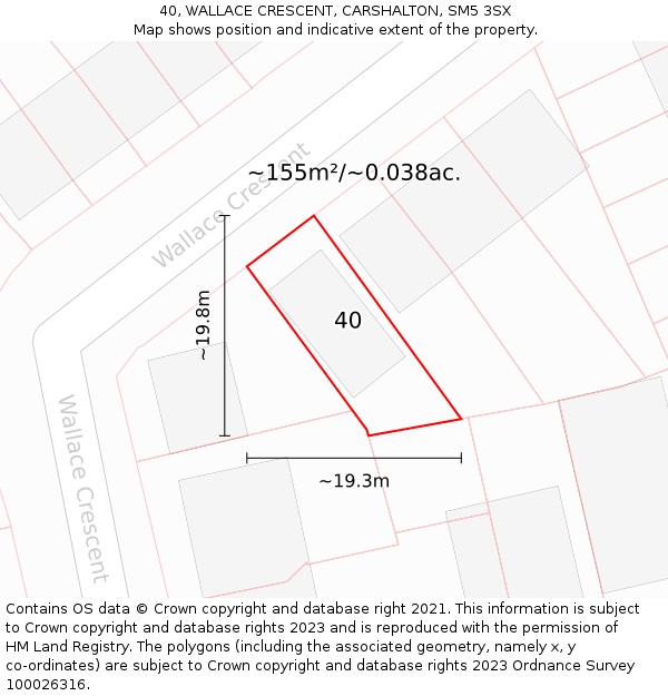 40, WALLACE CRESCENT, CARSHALTON, SM5 3SX: Plot and title map