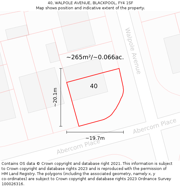 40, WALPOLE AVENUE, BLACKPOOL, FY4 1SF: Plot and title map