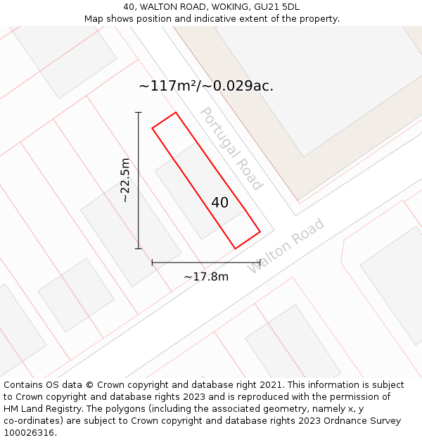 40, WALTON ROAD, WOKING, GU21 5DL: Plot and title map