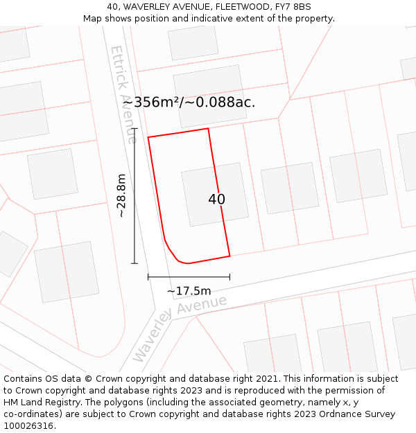 40, WAVERLEY AVENUE, FLEETWOOD, FY7 8BS: Plot and title map