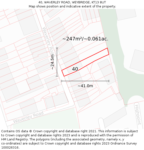 40, WAVERLEY ROAD, WEYBRIDGE, KT13 8UT: Plot and title map