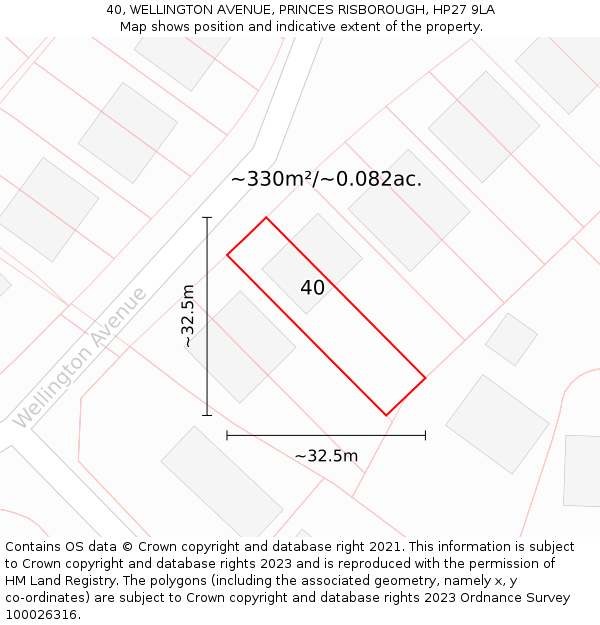 40, WELLINGTON AVENUE, PRINCES RISBOROUGH, HP27 9LA: Plot and title map