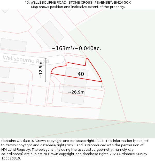 40, WELLSBOURNE ROAD, STONE CROSS, PEVENSEY, BN24 5QX: Plot and title map