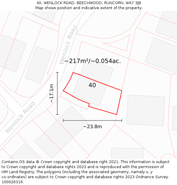 40, WENLOCK ROAD, BEECHWOOD, RUNCORN, WA7 3JB: Plot and title map