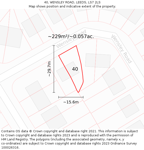 40, WENSLEY ROAD, LEEDS, LS7 2LS: Plot and title map