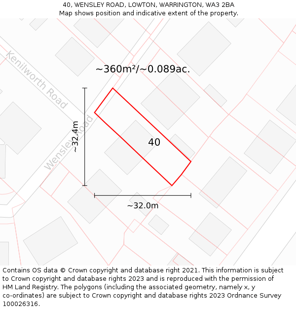 40, WENSLEY ROAD, LOWTON, WARRINGTON, WA3 2BA: Plot and title map