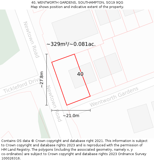 40, WENTWORTH GARDENS, SOUTHAMPTON, SO19 9QG: Plot and title map