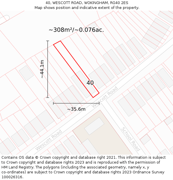 40, WESCOTT ROAD, WOKINGHAM, RG40 2ES: Plot and title map