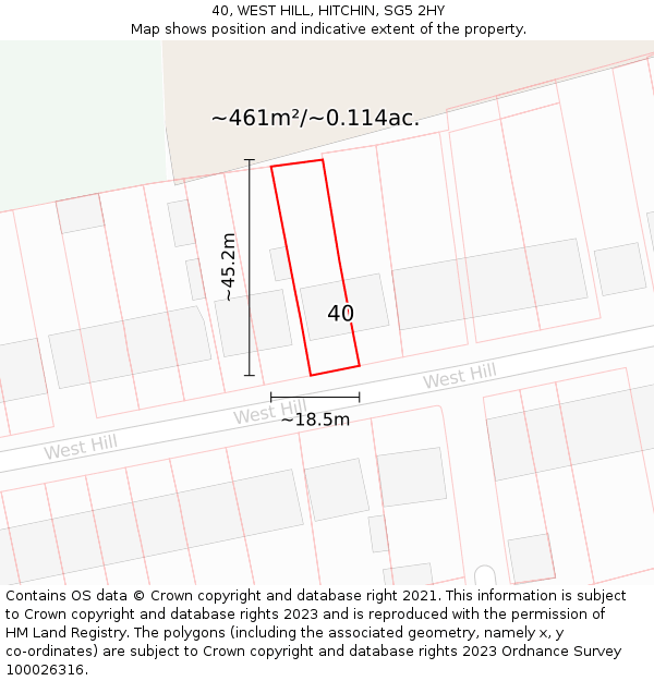 40, WEST HILL, HITCHIN, SG5 2HY: Plot and title map