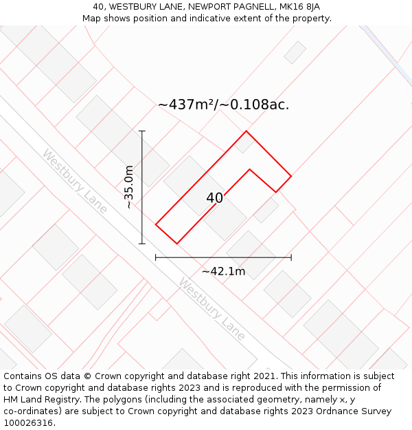 40, WESTBURY LANE, NEWPORT PAGNELL, MK16 8JA: Plot and title map