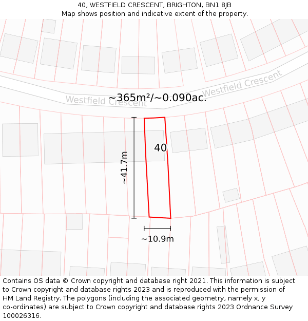 40, WESTFIELD CRESCENT, BRIGHTON, BN1 8JB: Plot and title map