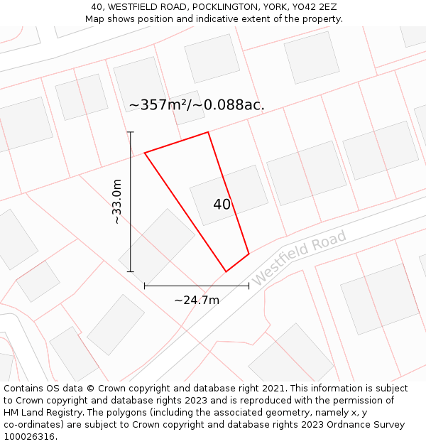 40, WESTFIELD ROAD, POCKLINGTON, YORK, YO42 2EZ: Plot and title map