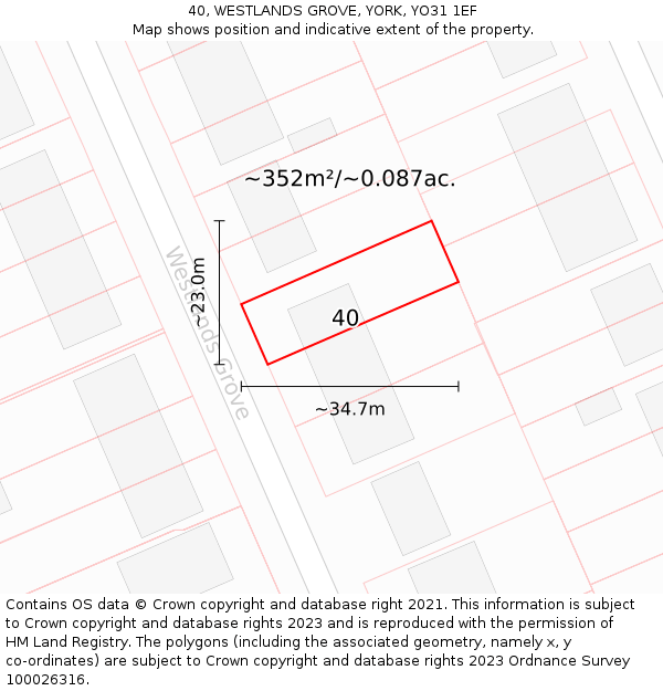 40, WESTLANDS GROVE, YORK, YO31 1EF: Plot and title map