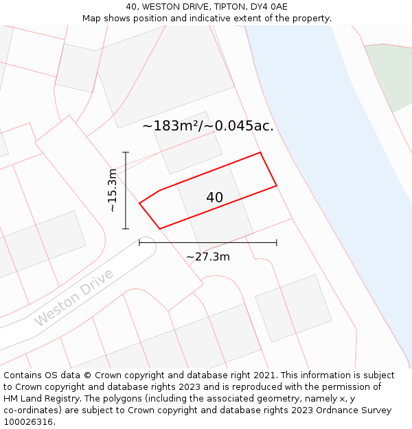 40, WESTON DRIVE, TIPTON, DY4 0AE: Plot and title map