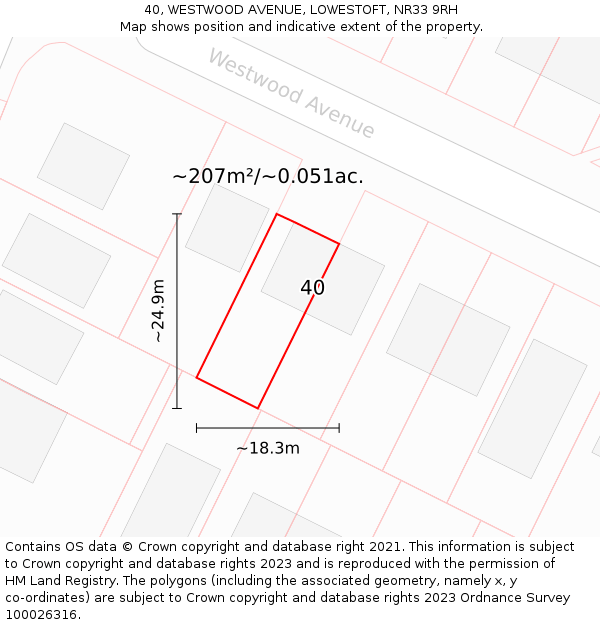 40, WESTWOOD AVENUE, LOWESTOFT, NR33 9RH: Plot and title map