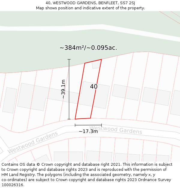 40, WESTWOOD GARDENS, BENFLEET, SS7 2SJ: Plot and title map