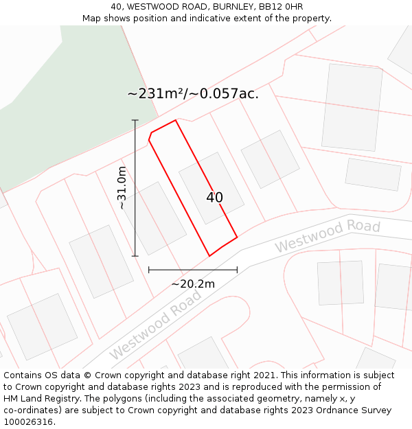 40, WESTWOOD ROAD, BURNLEY, BB12 0HR: Plot and title map