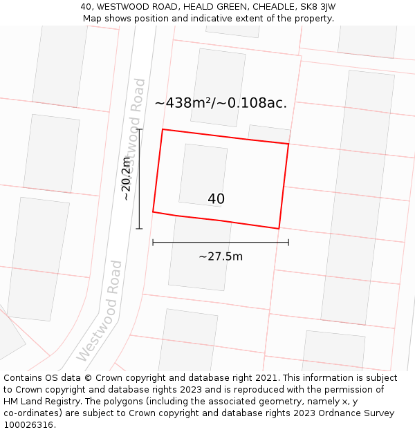 40, WESTWOOD ROAD, HEALD GREEN, CHEADLE, SK8 3JW: Plot and title map