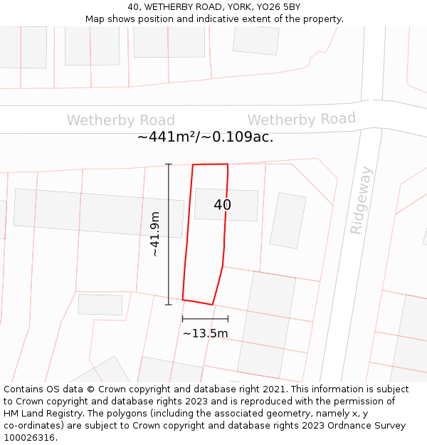 40, WETHERBY ROAD, YORK, YO26 5BY: Plot and title map