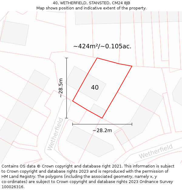 40, WETHERFIELD, STANSTED, CM24 8JB: Plot and title map