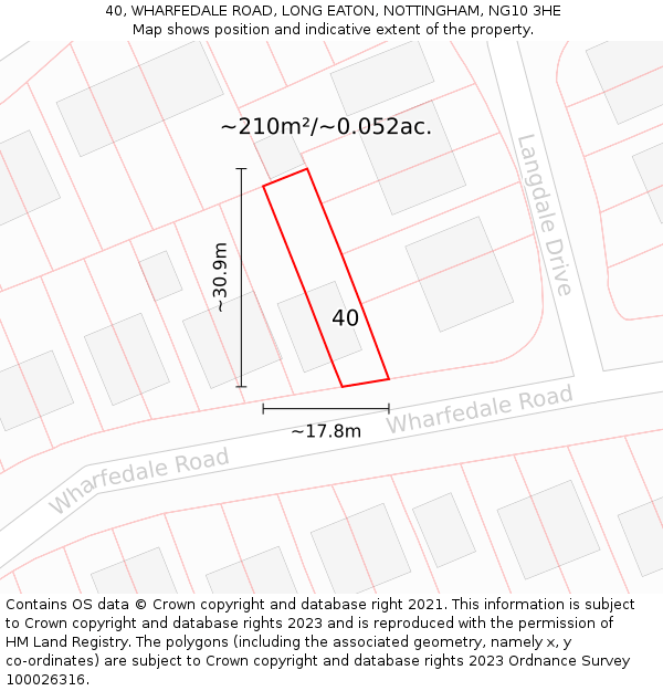 40, WHARFEDALE ROAD, LONG EATON, NOTTINGHAM, NG10 3HE: Plot and title map