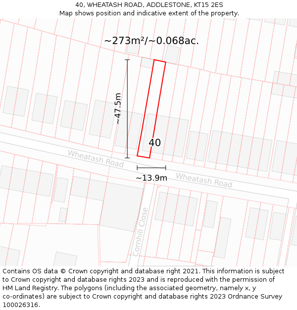 40, WHEATASH ROAD, ADDLESTONE, KT15 2ES: Plot and title map