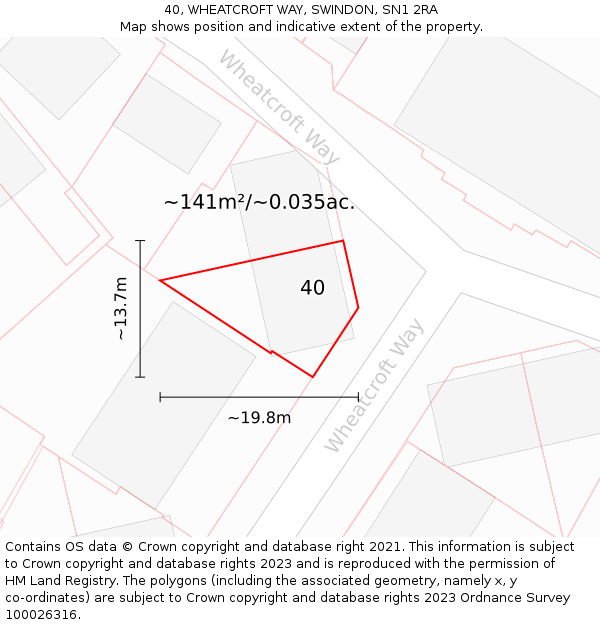 40, WHEATCROFT WAY, SWINDON, SN1 2RA: Plot and title map