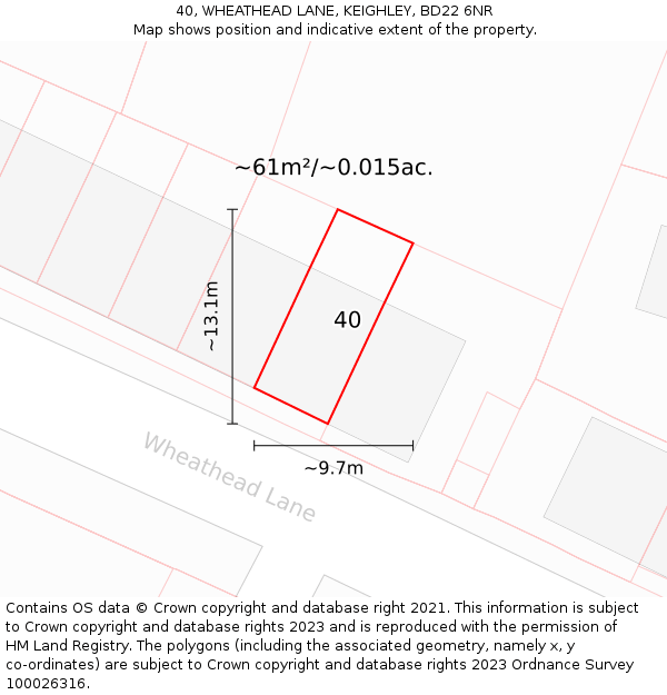 40, WHEATHEAD LANE, KEIGHLEY, BD22 6NR: Plot and title map