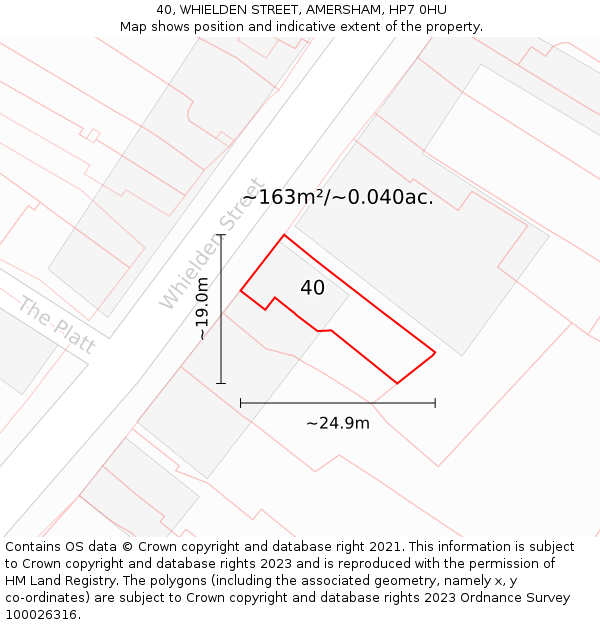 40, WHIELDEN STREET, AMERSHAM, HP7 0HU: Plot and title map