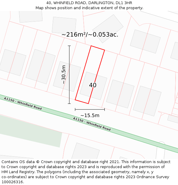 40, WHINFIELD ROAD, DARLINGTON, DL1 3HR: Plot and title map