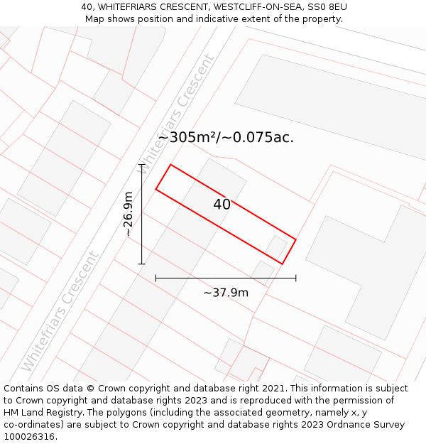 40, WHITEFRIARS CRESCENT, WESTCLIFF-ON-SEA, SS0 8EU: Plot and title map