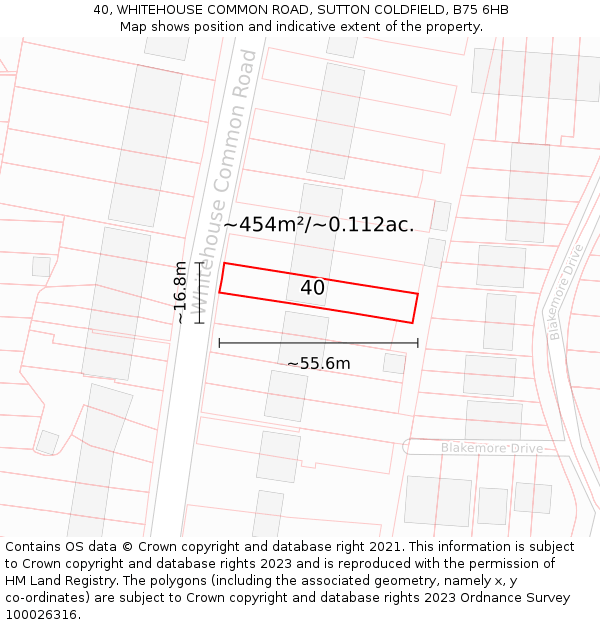 40, WHITEHOUSE COMMON ROAD, SUTTON COLDFIELD, B75 6HB: Plot and title map