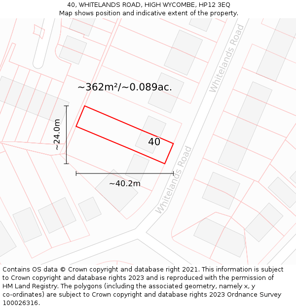 40, WHITELANDS ROAD, HIGH WYCOMBE, HP12 3EQ: Plot and title map