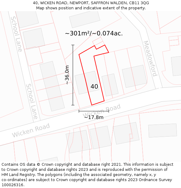 40, WICKEN ROAD, NEWPORT, SAFFRON WALDEN, CB11 3QG: Plot and title map