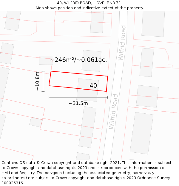 40, WILFRID ROAD, HOVE, BN3 7FL: Plot and title map