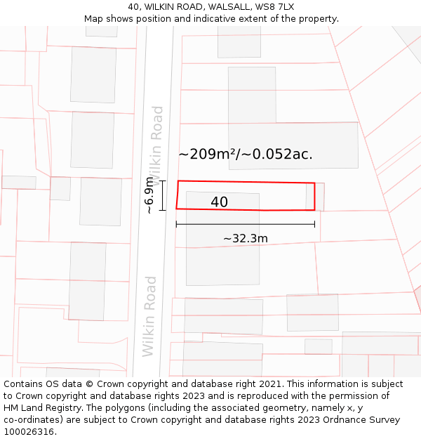 40, WILKIN ROAD, WALSALL, WS8 7LX: Plot and title map