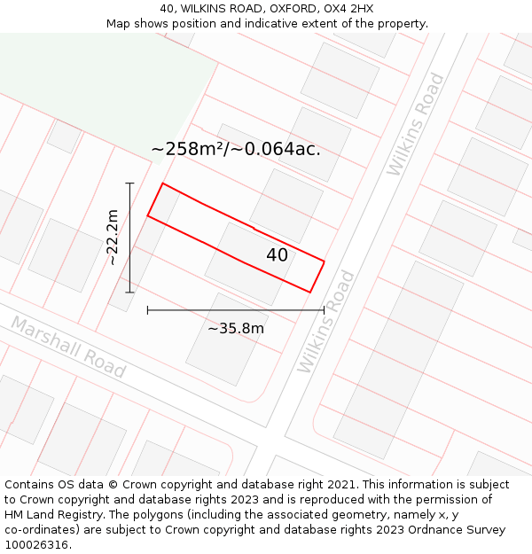 40, WILKINS ROAD, OXFORD, OX4 2HX: Plot and title map