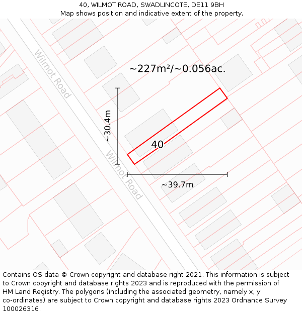 40, WILMOT ROAD, SWADLINCOTE, DE11 9BH: Plot and title map