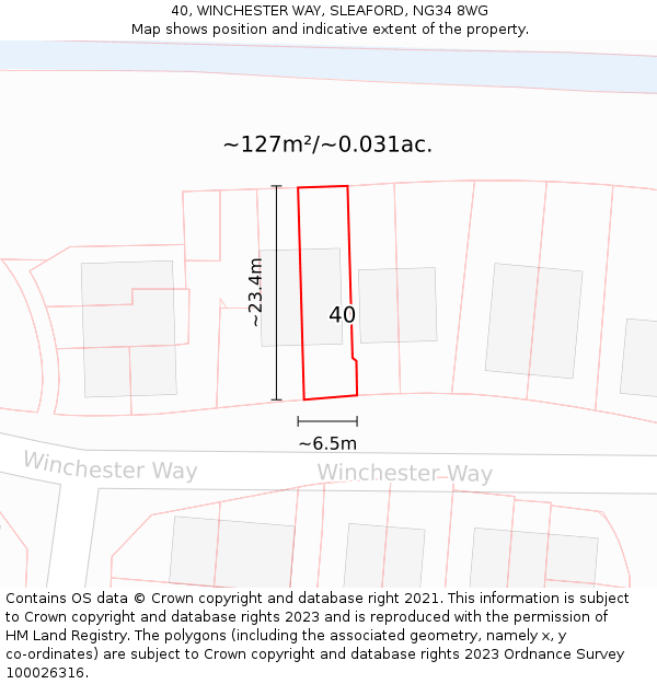 40, WINCHESTER WAY, SLEAFORD, NG34 8WG: Plot and title map