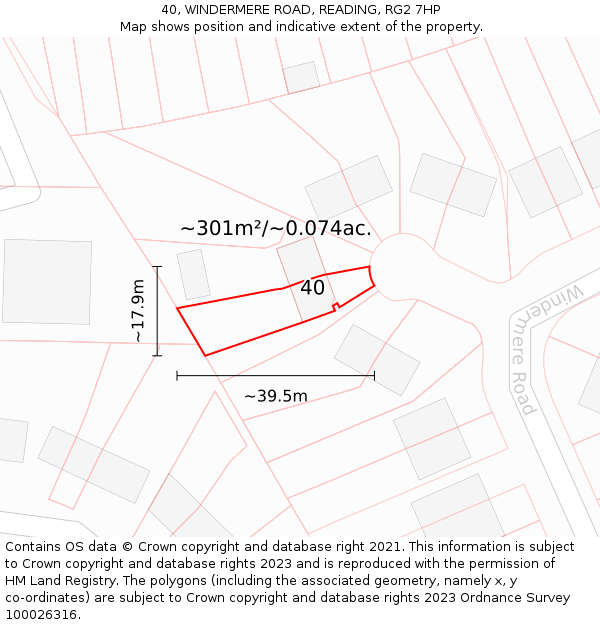 40, WINDERMERE ROAD, READING, RG2 7HP: Plot and title map