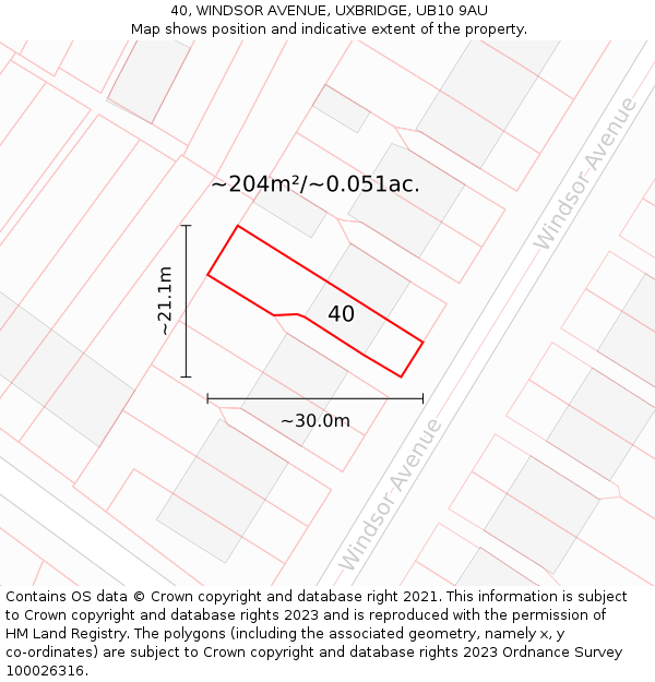 40, WINDSOR AVENUE, UXBRIDGE, UB10 9AU: Plot and title map