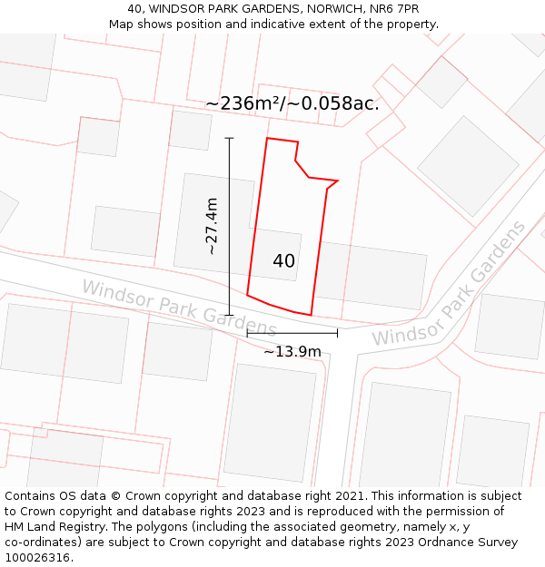 40, WINDSOR PARK GARDENS, NORWICH, NR6 7PR: Plot and title map