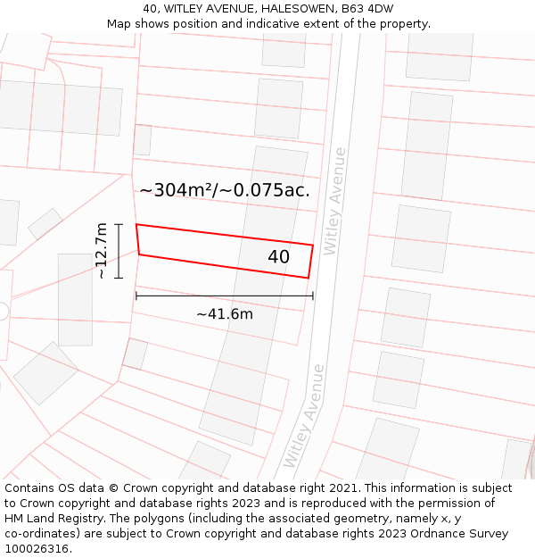 40, WITLEY AVENUE, HALESOWEN, B63 4DW: Plot and title map