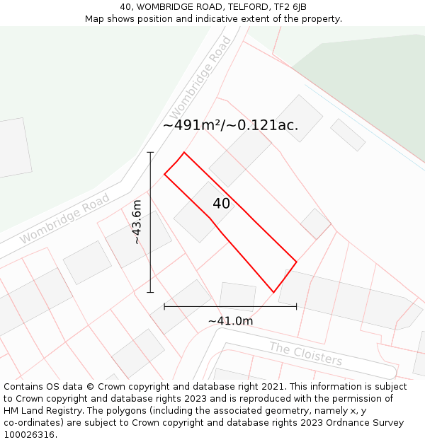 40, WOMBRIDGE ROAD, TELFORD, TF2 6JB: Plot and title map