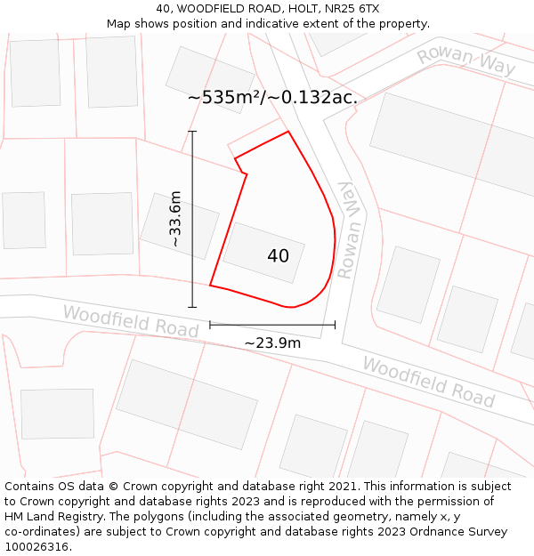 40, WOODFIELD ROAD, HOLT, NR25 6TX: Plot and title map