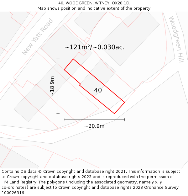 40, WOODGREEN, WITNEY, OX28 1DJ: Plot and title map