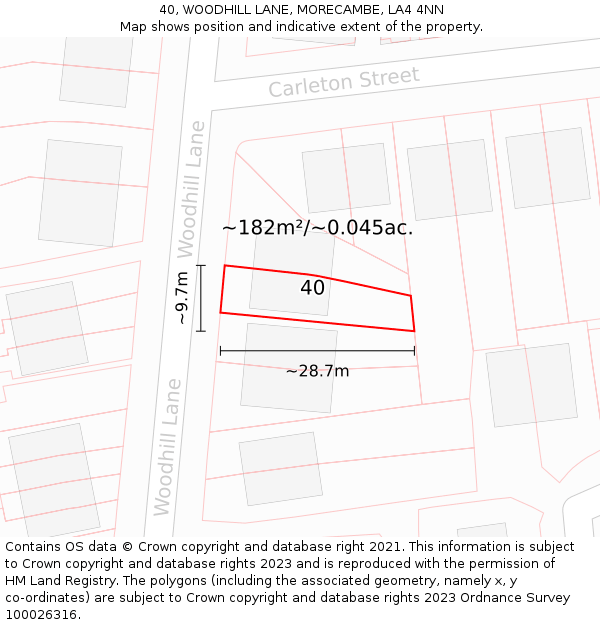 40, WOODHILL LANE, MORECAMBE, LA4 4NN: Plot and title map