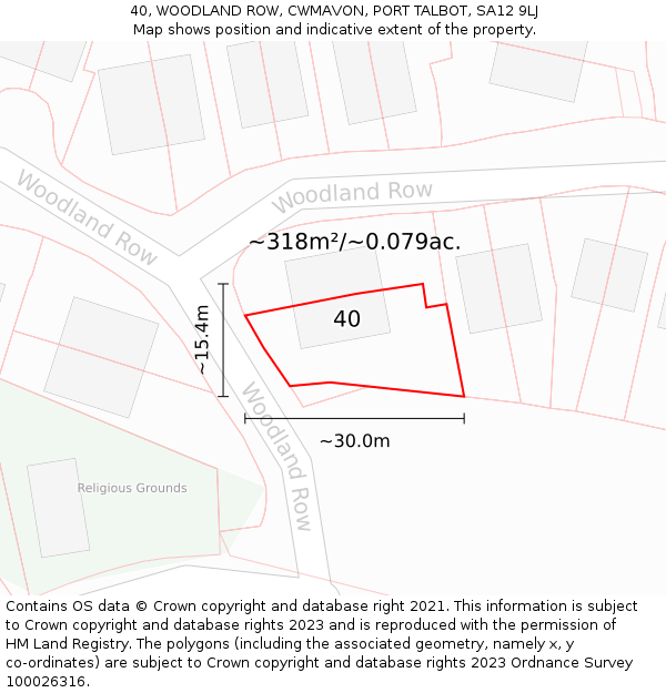 40, WOODLAND ROW, CWMAVON, PORT TALBOT, SA12 9LJ: Plot and title map