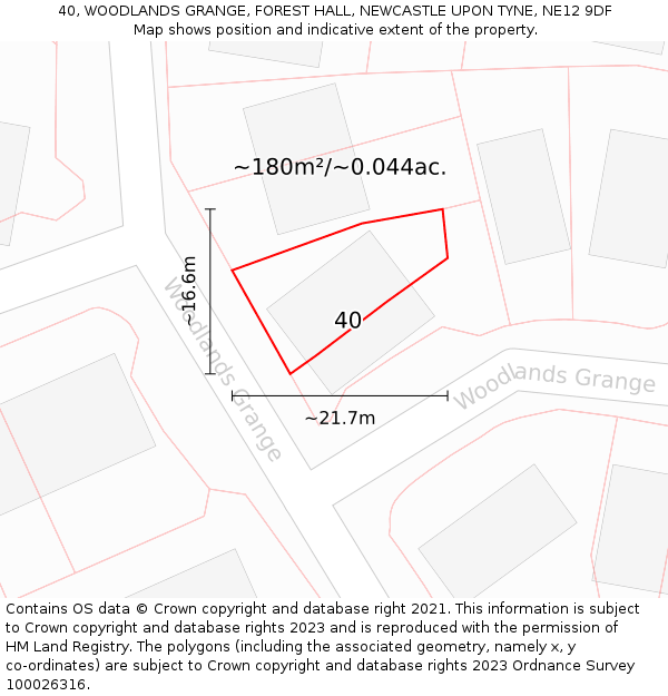 40, WOODLANDS GRANGE, FOREST HALL, NEWCASTLE UPON TYNE, NE12 9DF: Plot and title map