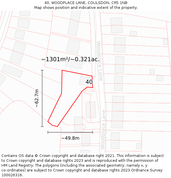 40, WOODPLACE LANE, COULSDON, CR5 1NB: Plot and title map